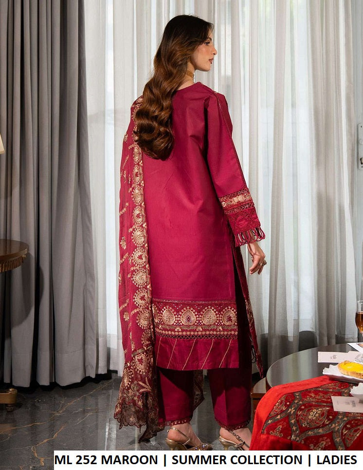 ML 252 MAROON - Maroon Cotton Straight 3-Piece Women's Pakistani Suit