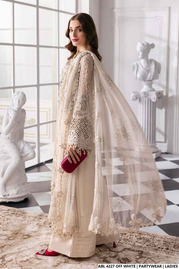 Pakistani women's off white organza A-Line shirt detail view