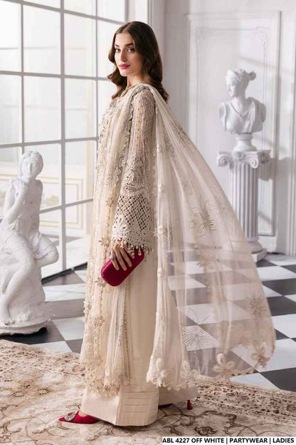 Pakistani women's off white organza A-Line shirt detail view