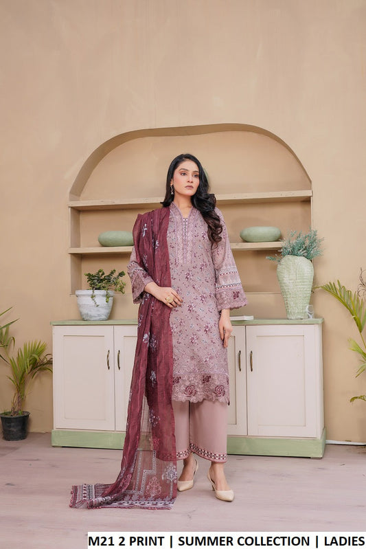 Lawn A-Line printed shirt plazo - Pakistani women's casual summer outfit with digital print dupatta front view