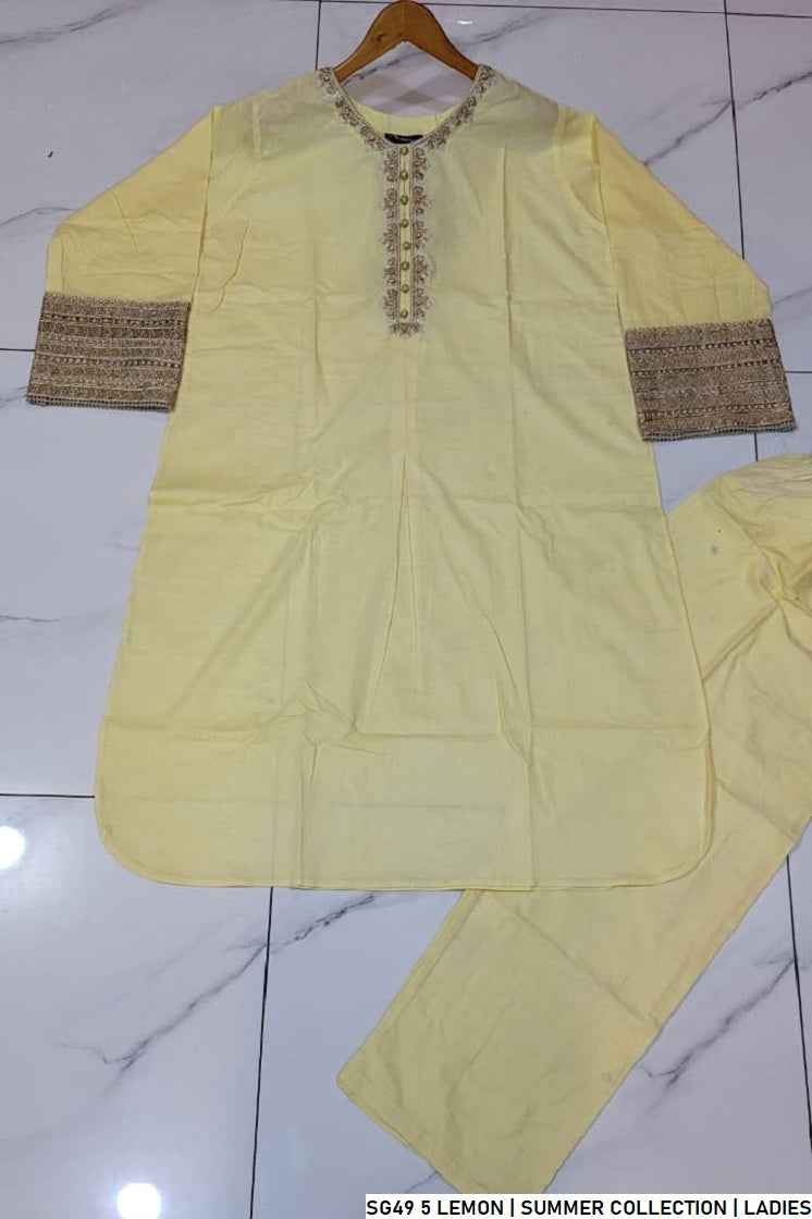 Lemon yellow lawn Pakistani women's A-Line casual shirt side view