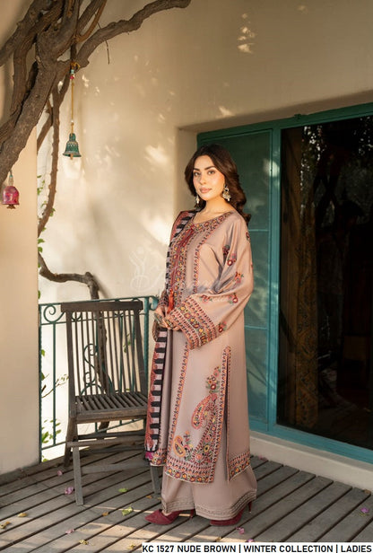 Nude brown silk Pakistani women's short shirt side view