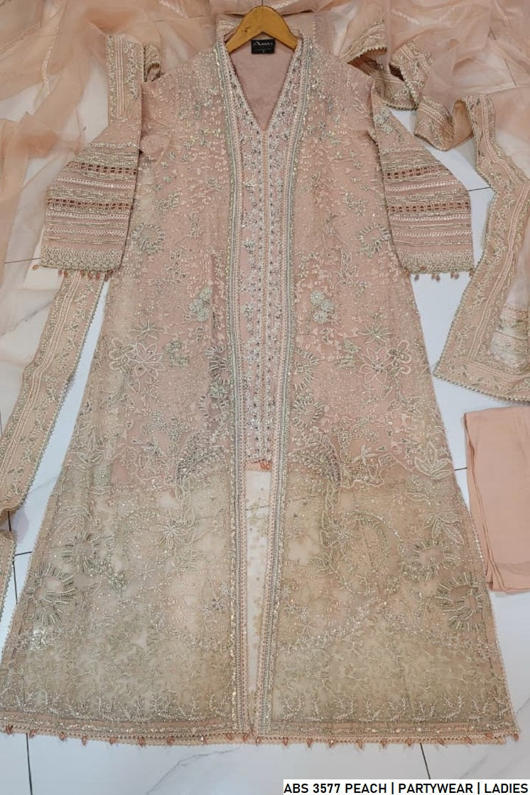 Pakistani women's peach organza straight shirt full view