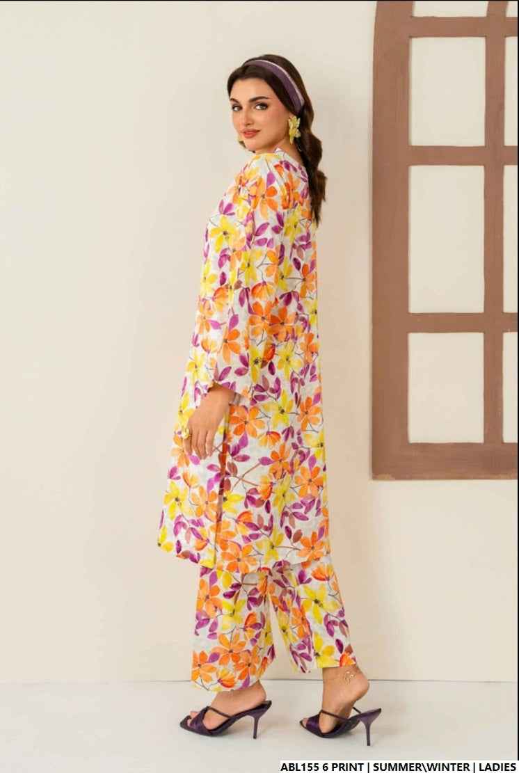 Pakistani women's lawn 2-piece printed casual suit back view