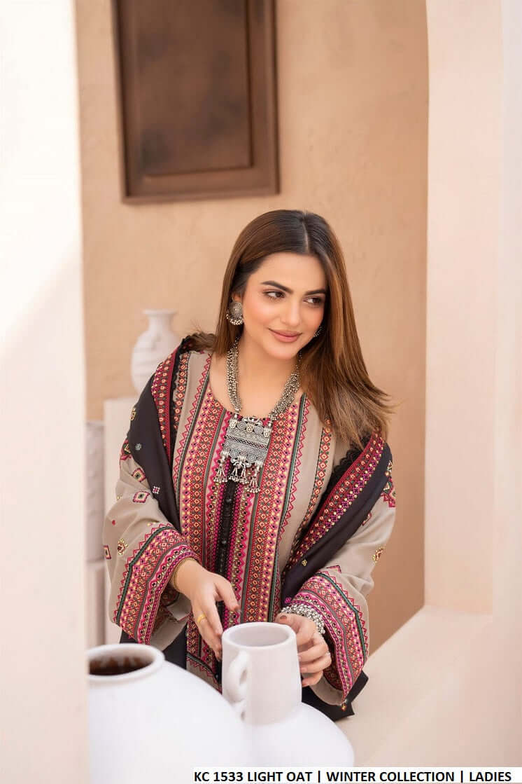 Light oat silk Pakistani women's short shirt side view