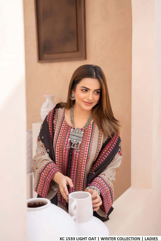 Light oat silk Pakistani women's short shirt side view