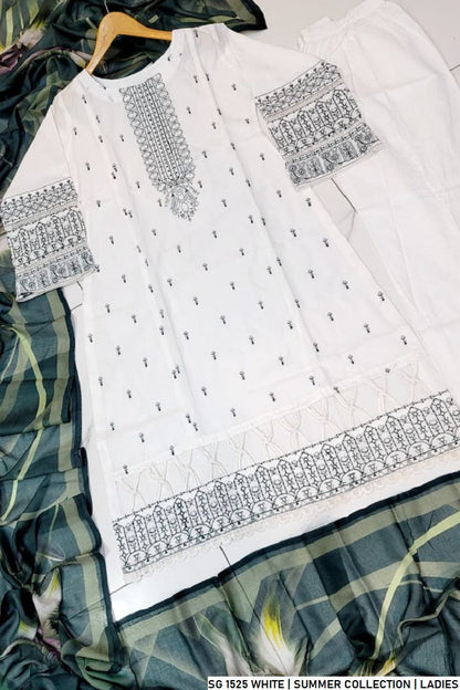 Pakistani women's white lawn A-Line casual shirt full view