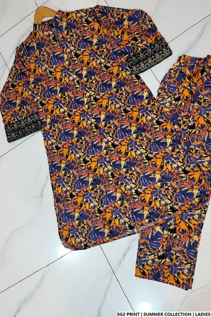 Pakistani women's lawn A-Line printed casual outfit back view