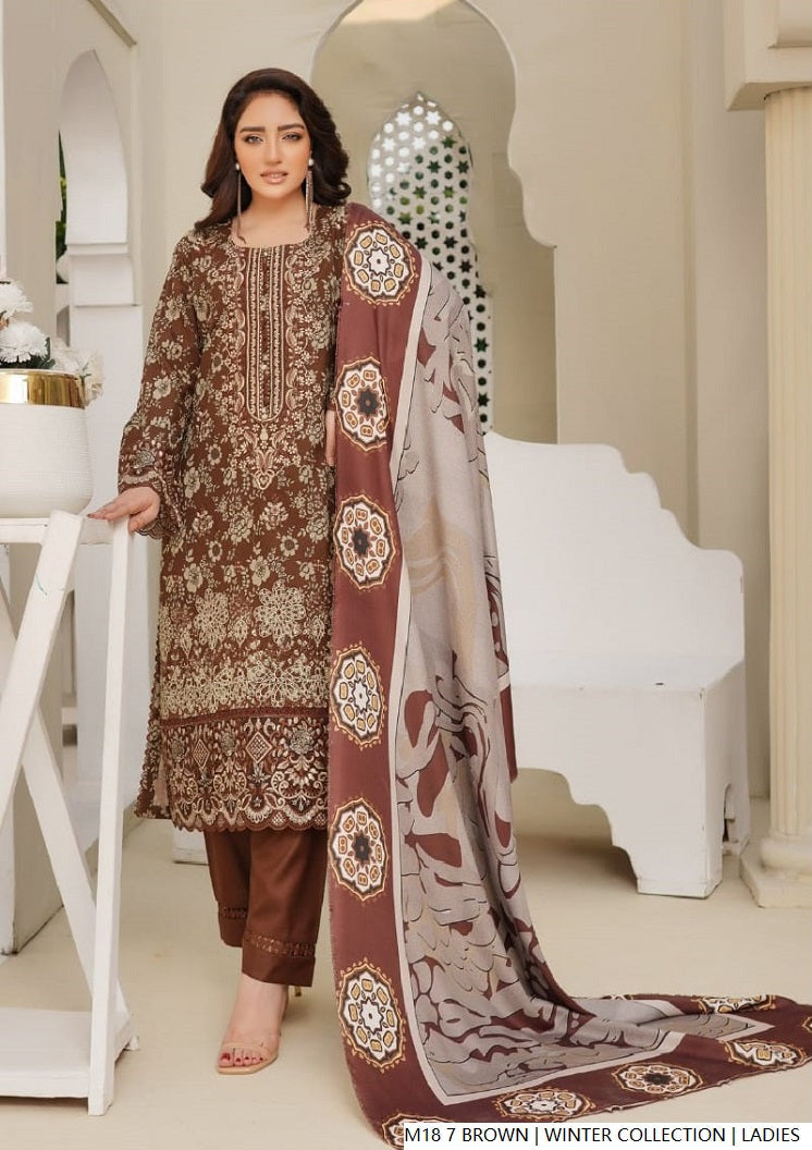 Lawn A-Line shirt brown - Pakistani women's casual summer outfit with cotton trouser and lawn dupatta front view