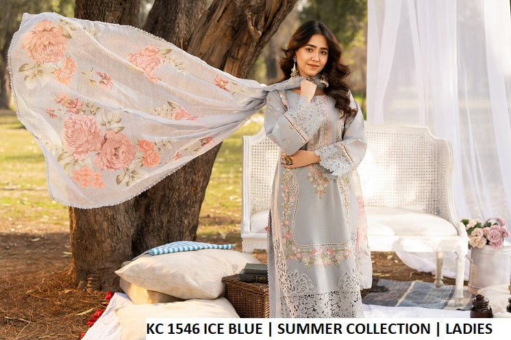 Pakistani women's ice blue cotton long chikankari shirt full view
