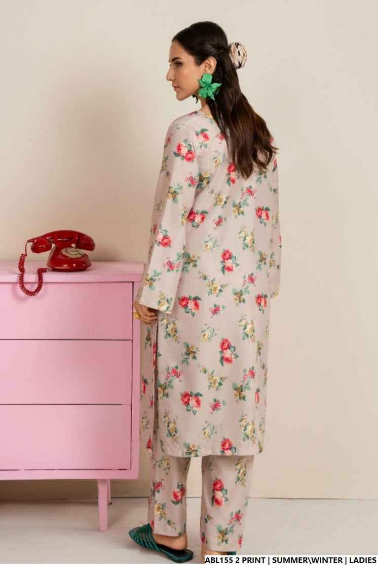 Pakistani women's lawn 2-piece printed casual suit back view