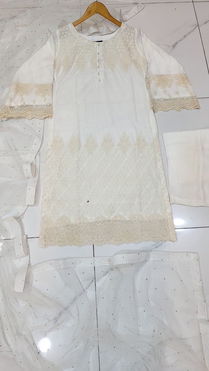 Pakistani women's white lawn A-Line casual shirt full view