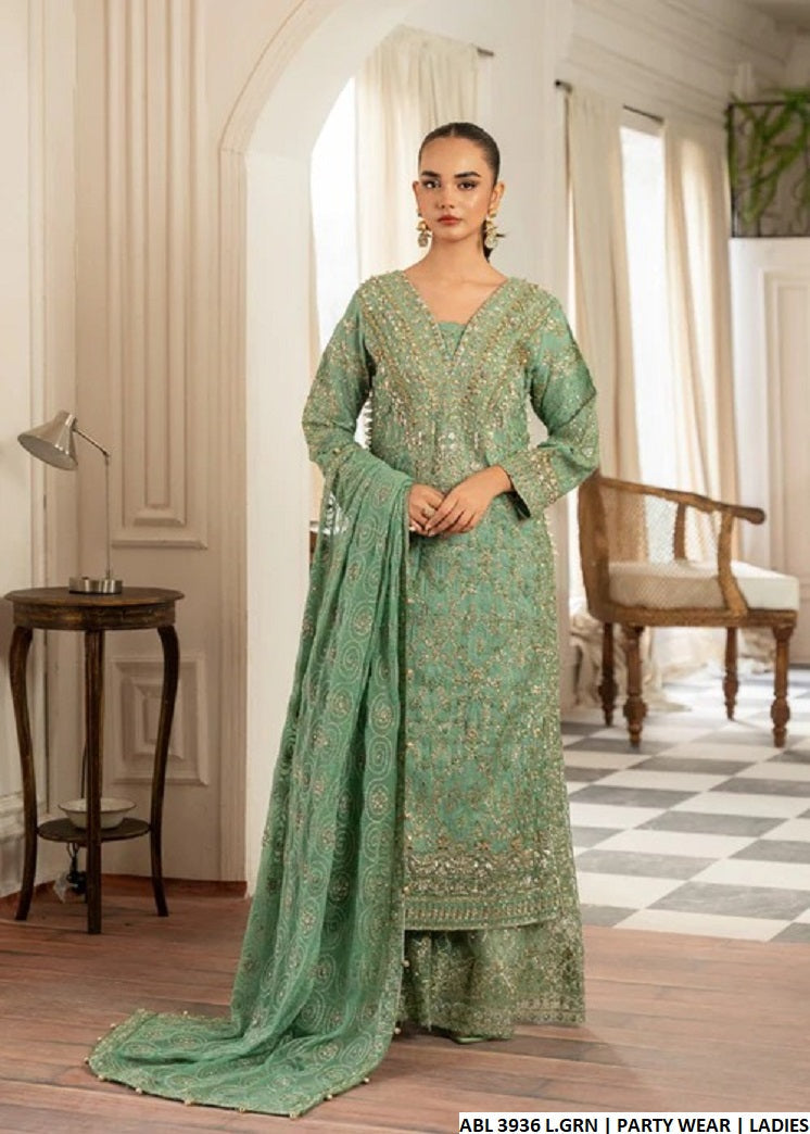 Grip A-Line shirt plazo ABL 3936 - Pakistani women's luxury party wear with net trouser front view