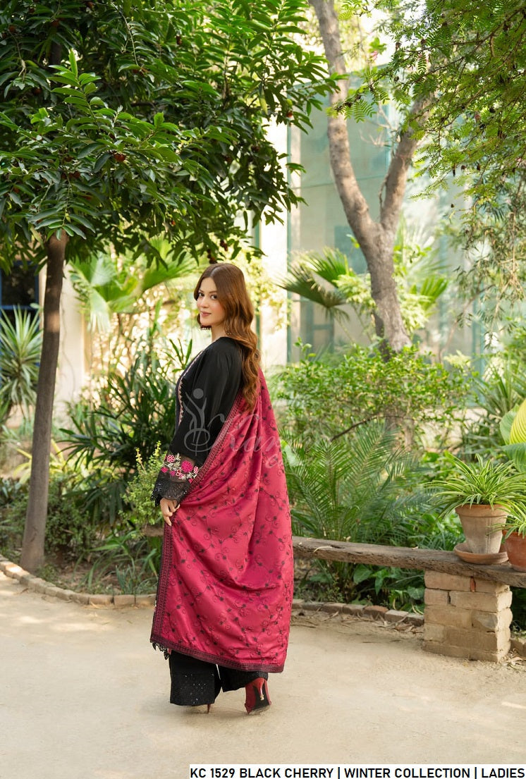 Pakistani women's black cherry silk short shirt back view