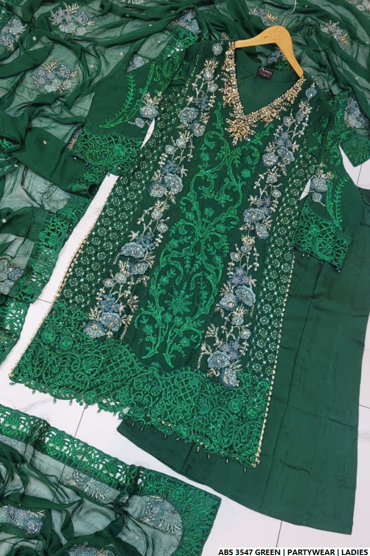 Pakistani women's green organza straight shirt full view