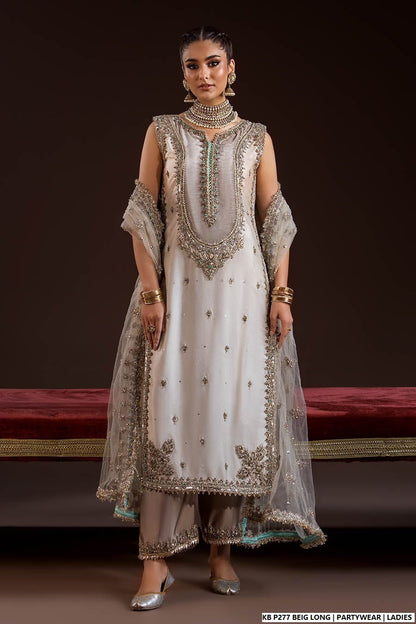 Velvet embroidered long suit - Pakistani women's luxury bridal winter wear front view