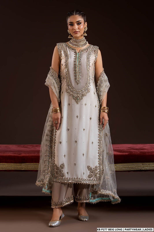 Velvet embroidered long suit - Pakistani women's luxury bridal winter wear front view