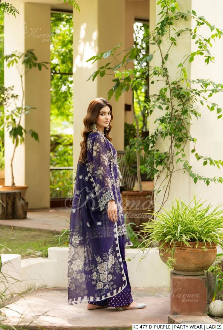 Pakistani women's dark purple silk long kaftan detail view