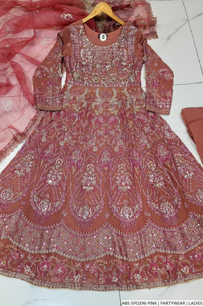 Pakistani women's pink chiffon straight shirt plazo back view