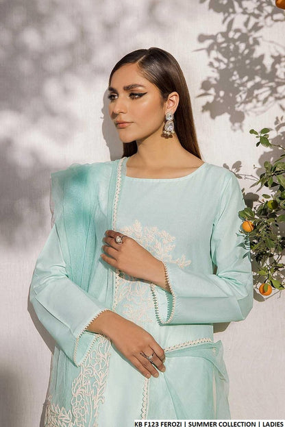 KB F123 Pakistani women's cotton lawn shirt with net dupatta back view