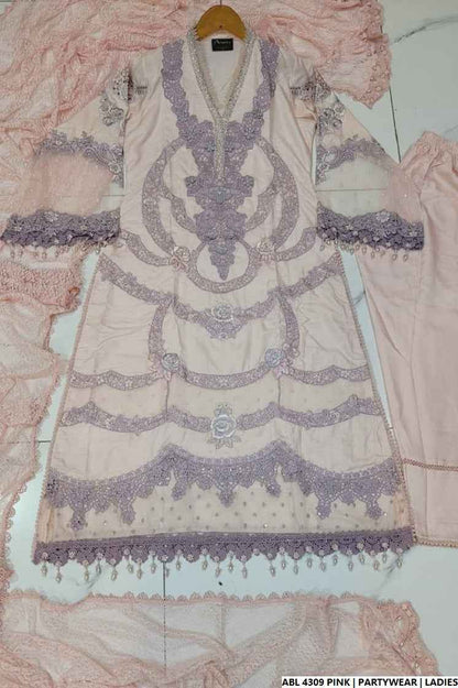 Pakistani women's pink organza A-Line shirt back view