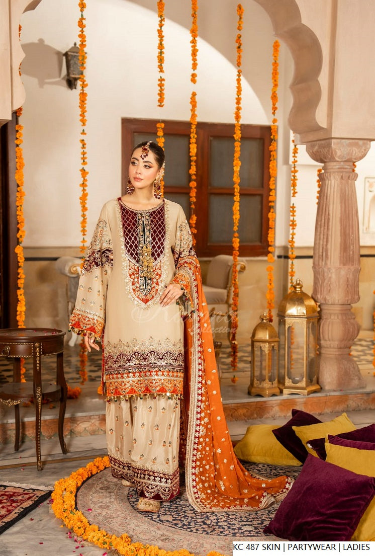 Pakistani women's skin silk long kaftan plazo full view