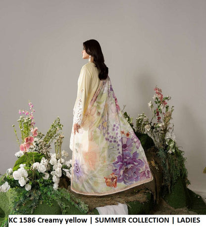 KC Ayra 1586 Creamy Yellow - Creamy Yellow Embroidered 3-Piece Ready to Wear Pakistani Suit