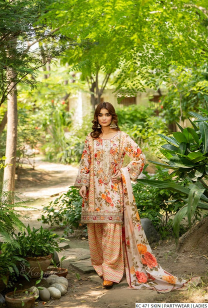 Pakistani women's skin silk long kaftan detail view