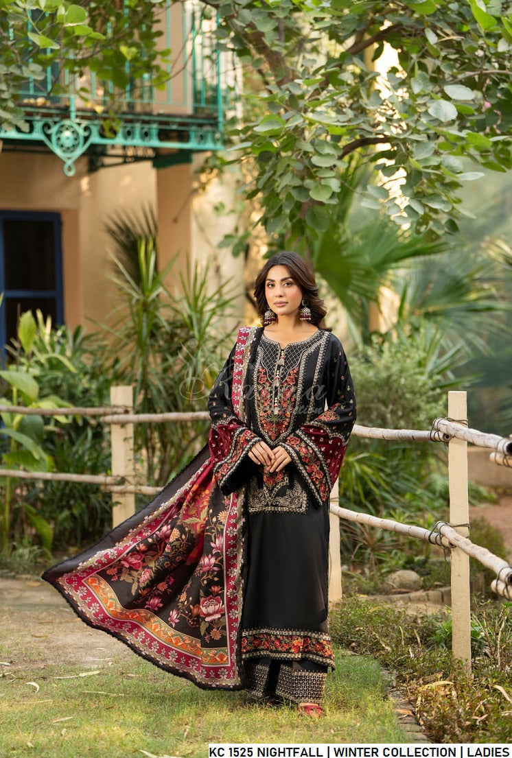 Silk short shirt nightfall navy - Pakistani women's traditional formal outfit with silk fabric front view