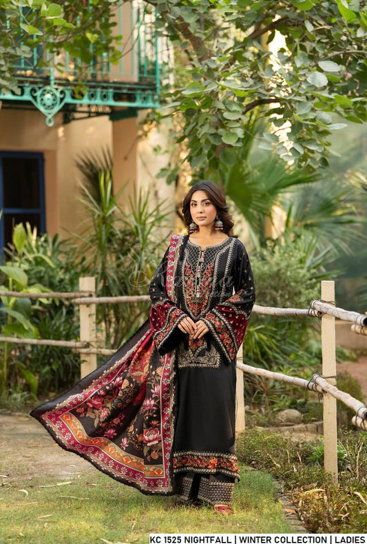 Silk short shirt nightfall navy - Pakistani women's traditional formal outfit with silk fabric front view