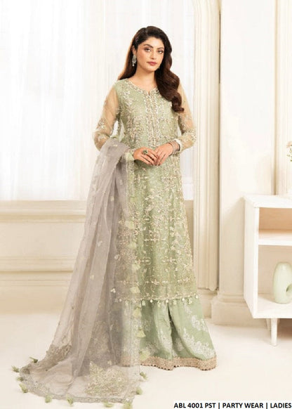 Organza straight shirt plazo ABL 4001 - Pakistani women's formal wear with organza dupatta front view