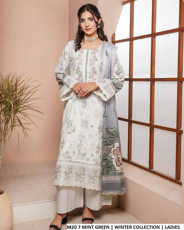 Lawn A-Line shirt mint green - Pakistani women's casual summer outfit with cotton trouser and lawn dupatta front view