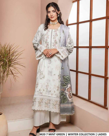 Lawn A-Line shirt mint green - Pakistani women's casual summer outfit with cotton trouser and lawn dupatta front view