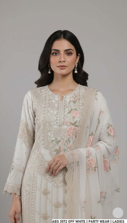Pakistani women's off white chiffon straight shirt back view