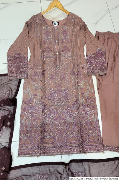 Pakistani women's tea pink chiffon straight shirt plazo back view