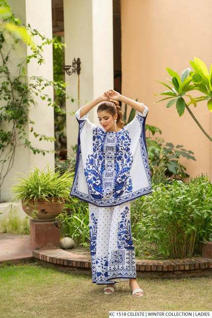 Pakistani women's celeste blue silk 2-piece formal suit back view