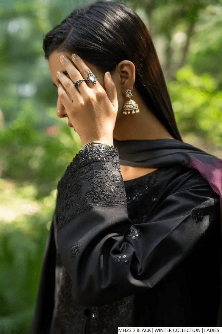 Black khaddar Pakistani women's straight shirt side view