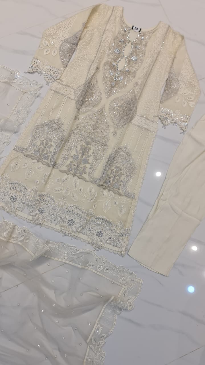 Pakistani women's chiffon straight shirt plazo back view