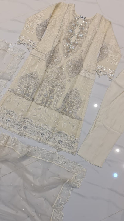 Pakistani women's chiffon straight shirt plazo back view