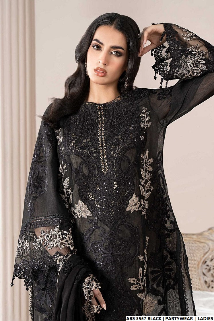 Pakistani women's black organza straight shirt detail view