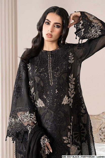 Pakistani women's black organza straight shirt detail view