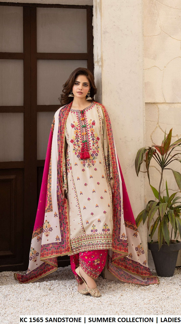 KC TABEER 1565 - Sandstone Cotton 3-Piece Suit