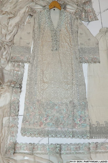 Pakistani women's skin organza open shirt back view