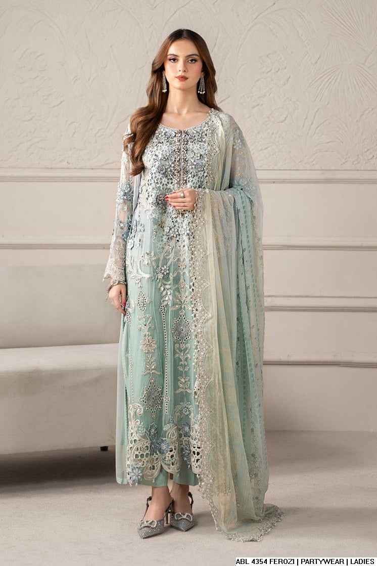 Ferozi organza Pakistani women's A-Line shirt side view