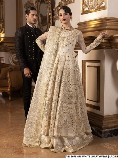 Chiffon short frock off white - Pakistani women's elegant casual party wear with chiffon dupatta front view