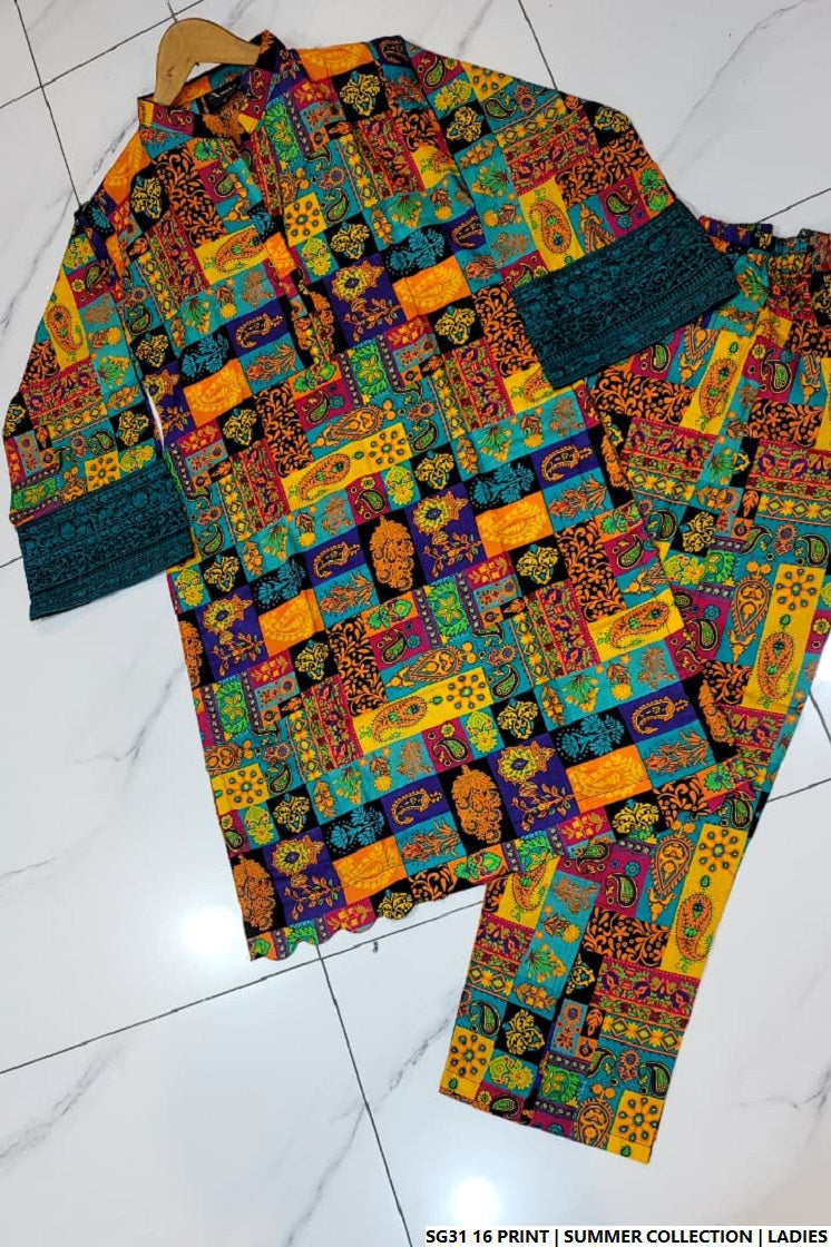 Pakistani women's lawn A-Line printed casual outfit back view