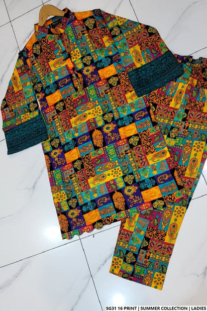 Pakistani women's lawn A-Line printed casual outfit back view