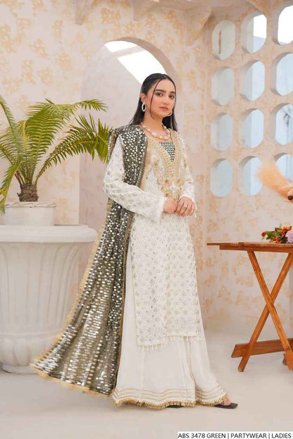 Pakistani women's green organza straight shirt back view