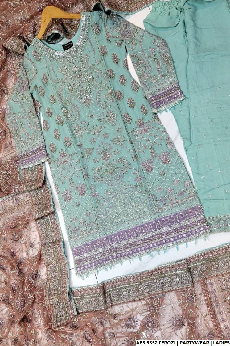 Pakistani women's ferozi organza straight shirt back view