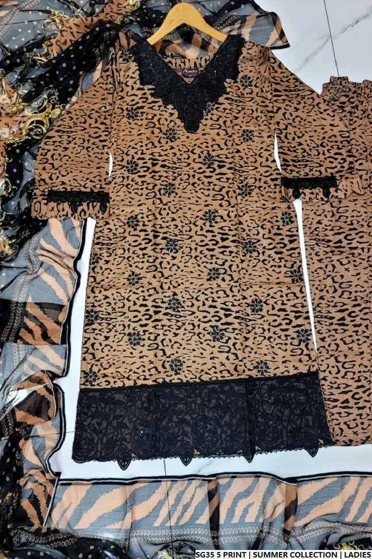 Pakistani women's lawn A-Line printed casual outfit back view